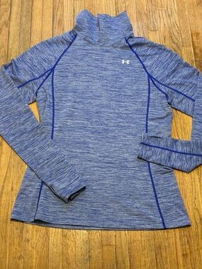 Under Armour Heathered Royal Blue Long Sleeve Funnel Neck Performance Top M/L